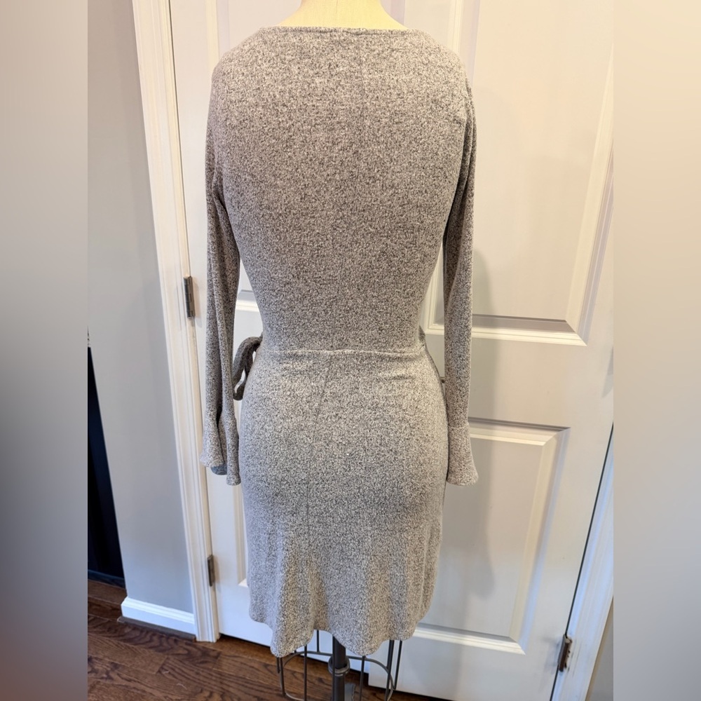 Gray Side Tie Bodycon Dress Small Long Sleeve Knit Dress - Picture 4 of 9